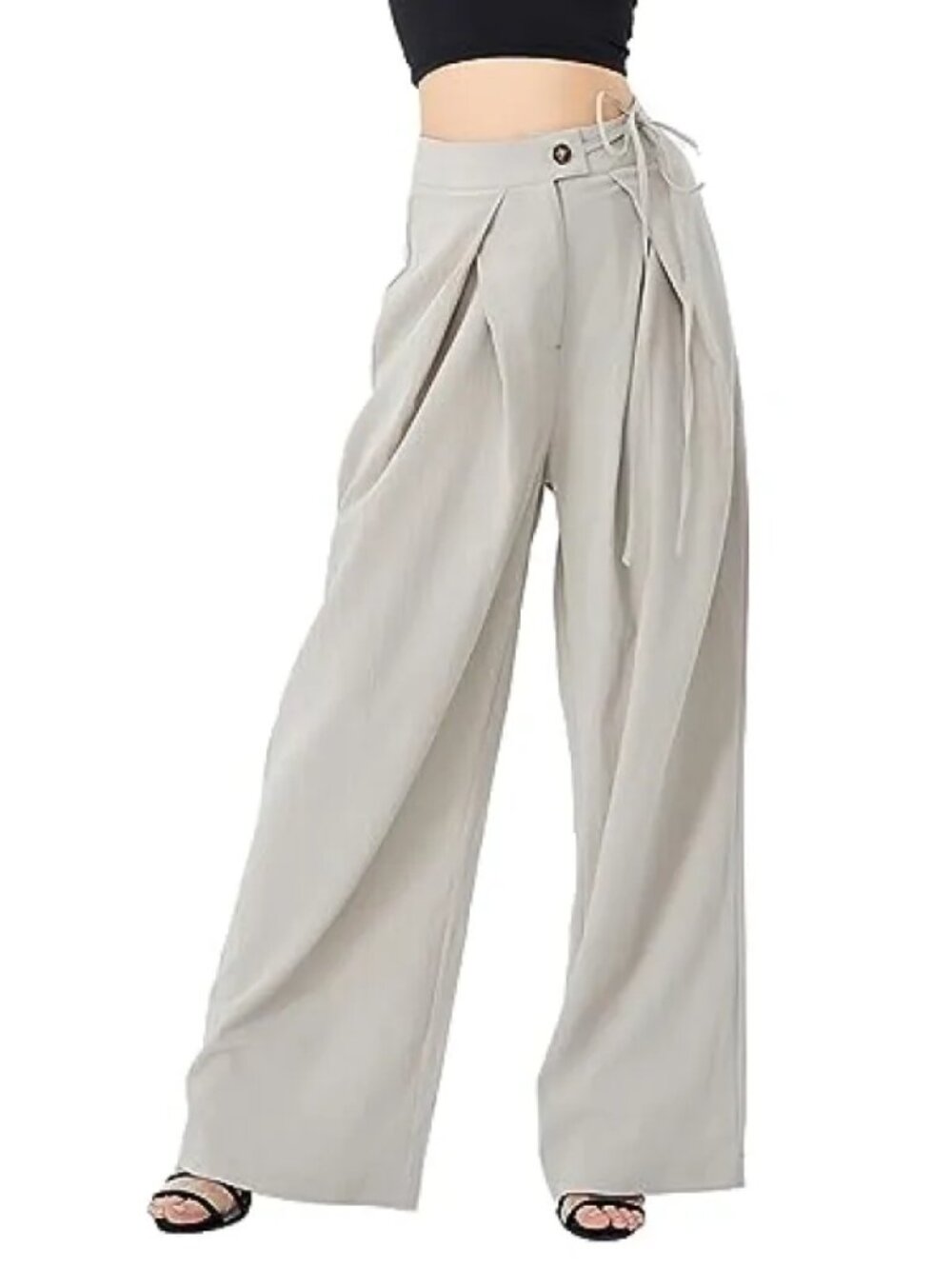 Women’s Gray Loose Fit Trousers – High Waist Casual Wide Leg Pants